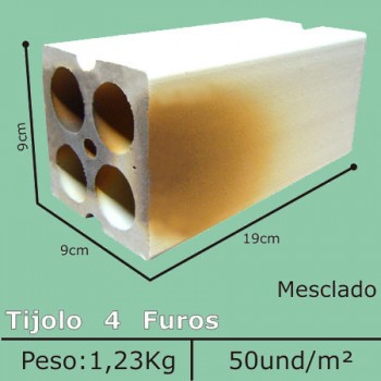 Tijolo a vista  branco 4 furos Mesclado